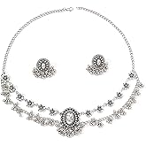 OIDIMS Vintage Cubic Zirconia Earrings Bohemian Flower Layered Pendant Necklace Jewellery Set for Women Tassel Beaded Boho Wedding Cocktail Party Birthday Christmas Anniversary Unique Jewelry Gifts