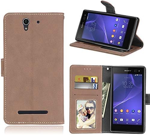 MGVV Retor Slim Fit Flip Leather Case [Kickstand Feature] PU Leather Wallet Case with 3 ID&CBrownit Cards Pocket & Kickstand Function for Sony Xperia C3