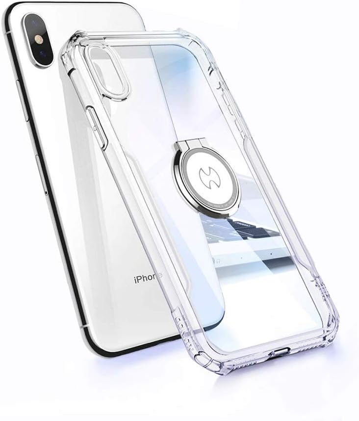 iPhone Xs Max Case, 4 Corners Protective Scratch-Resistant Metal Kickstand Clear Iphone XS Max Case with Screen Protector(as Gifts) for iPhone Xs Max 6.5 Inch (2018 Release)