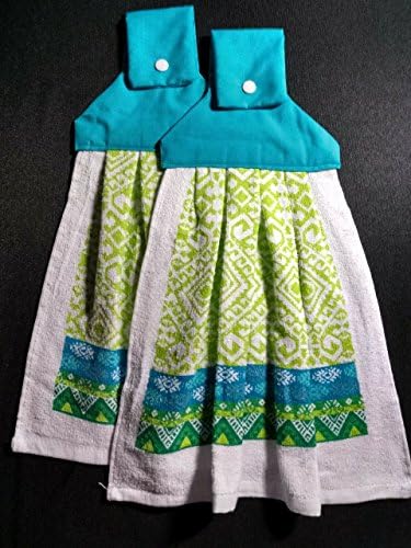 Vibrant Teal &amp; Lime Hanging Dish Towels (Set of 2)