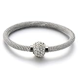 Stainless Steel Bangle Bracelet with Cubic Zirconia and Magnetic Clasp