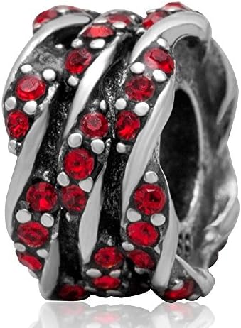 Ollia Jewelry Antique 925 Sterling Silver Beads Ocean Wave Charm with Austrian Crystals Twisty Strings Charm Spacer Charms (red)