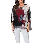 Nicetage Boho Top Sheer Dressy Blouse Chiffon Blouses for Women Sheer Poncho Flowy Batwing Tops Cruise Wear
