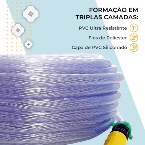 Mangueira de Jardim Trançada Cristal com Esguicho e União/Adaptador de Torneiras (50 metros)