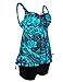 Hilor Women's Retro Pin UP Ruched Skirted Paisley Swimdress Swimsuit Blue 24