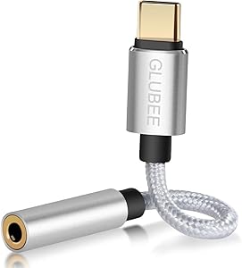 GLUBEE USB C to 3.5MM Headphone Jack Adapter, USB Type-C to 3.5MM Adapter Braided Nylon Cable DAC Adapter Compatible with Most USB-C Smart Phones