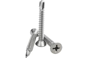 FAJOEDA 60PCS #8 x 1-1/4" Sheet Metal Self Drilling Screws,410 Stainless Steel Flat Head Screws Phillips Head Self-Tapping Screws High-Strength Fast Sheet Metal Screws (1/2" to 1-1/4" Available)