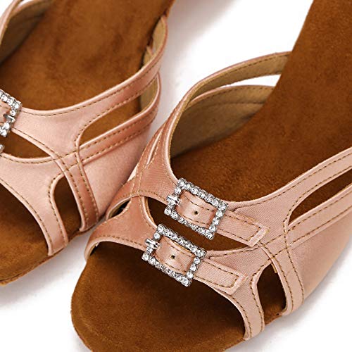 CLEECLI Women's Ballroom Salsa Latin Dance Shoes Adjustable Forefoot Desingn 2" Heel ZB11(8,Nude-2")