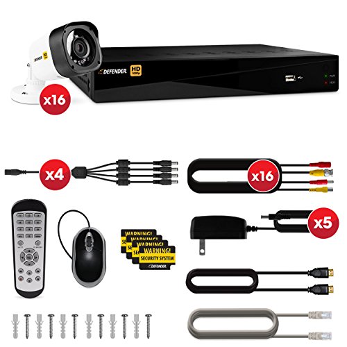Defender HD 1080p 16 Channel 1TB DVR Security Surveillance System and 16 Long Range Night Vision HD Bullet Cameras with Mobile Viewing and Motion Detection Notifications