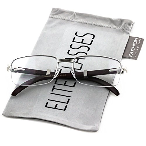 Elite WOOD Art Nouveau VINTAGE Semi Rimless Style Gangster RICH Frame EyeGlasses (Silver Dark Brown, 2.2)