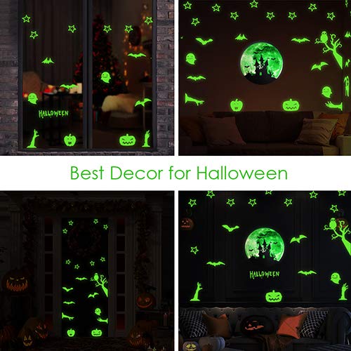 VIVREAL Halloween Wall Decals, Glow in The Dark Wall Stickers Halloween Decorations, Luminous Decals Glow Stickers Zombie Pumpkin Ghost Halloween Decor Kids Room Door Window
