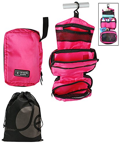 Javoedge pink foldable hanging toiletry and cosmetics o…