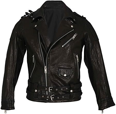 Genuine Sheepskin Men Motorcycle Jacket,Anweer Men's Lapel Lambskin Jackets Oblique Zipper Motorcycle Rock Real leather Coats (XL)