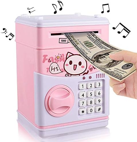 APUPPY Electronic Piggy Bank Mini ATM Password Money Bank Safe Locks Saving Box Panda Traveling Case Smart Voice & Music Prompt Money Piggy Box for Children/Toy Gifts Birthday Gifts (Pink Cat)