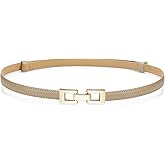 Glamorstar Skinny Belts for Women Thin PU Leather Waist Belt with Gold Buckle for Dresses