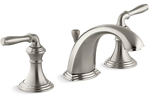 KOHLER 394-4-BN Devonshire Widespread Bathroom Faucet with Pop-Up Drain Assembly, 3-Hole 2-Handle Bathroom Sink Faucet, 1.2 gpm, Vibrant Brushed Nickel