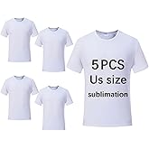 OKBA 5 pcs Sublimation Blank T-Shirts Round Collar Short Sleeves Adult White Polyester t Shirts