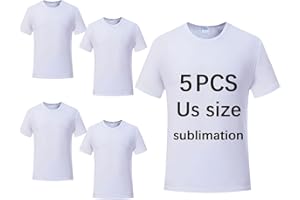 OKBA 5 pcs Sublimation Blank T-Shirts Round Collar Short Sleeves Adult White Polyester t Shirts