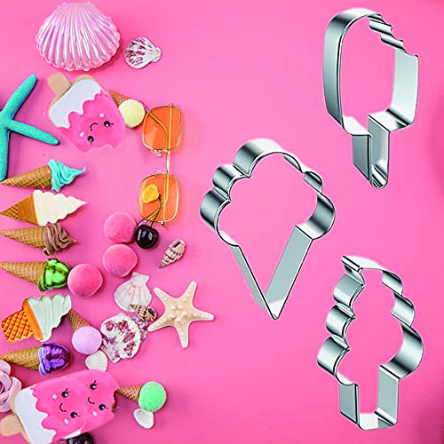 MIUINCY Ice Cream Cookie Cutters Set of 9, Ice Cream Cone, Popsicle, Notched Ice Cream, Torch