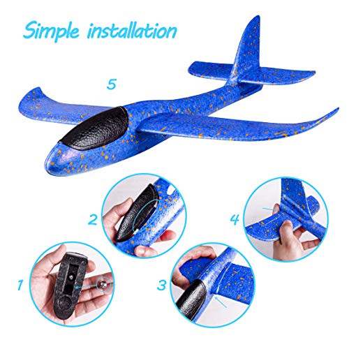 Refasy Foam Airplanes for Kids Children 18.9inch Gliders Airplane Toy Set Hand Throwing Challenging Model Foam Aircarft Two Flight Modes Best Outdoor Sport Flying Plane Toys for Kids Gift Blue - Thumbnail 3