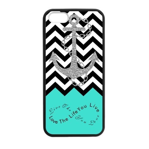 Live the Life You Love, Love the Life You Live. Turquoise Black White Chevron with Anchor luxury cover case for Iphone 6 Plus(Black)ALL MY DREAMS Avai Unique diy case