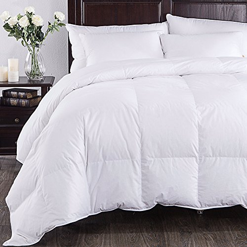 PUREDOWN White Down Comforter, Year Round Use, 100%Cotton, 600 Fill Power, 233 Thread Count , Twin Size, White