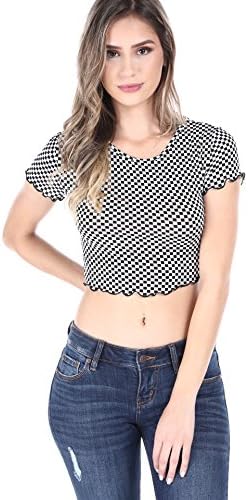 Salt Tree Women's Scoop Neck Checkered Crop Top, US Seller