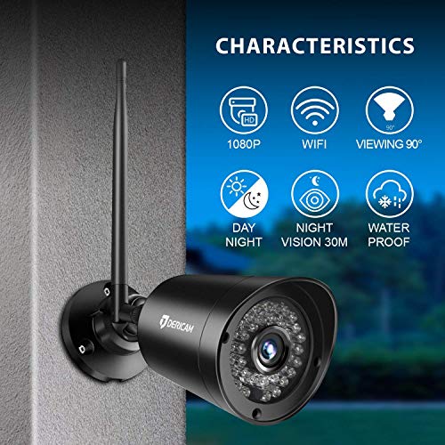 Dericam WiFi Outdoor Security Camera 1080P@30fps Full HD Wi-Fi Bullet Camera, with Powerful 4db Enhanced Wi-Fi Antenna, External SD Card Slot Available and Up to 128GB, B2, Black