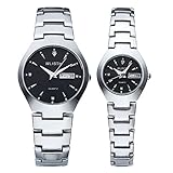 JSDDE Metal Wrist Watch for Lovers/Couples Dress Wrist Analog Quartz Waterproof Business Casual Calendar Date Window, 98FT 30M 3ATM Water Resistant - Silver