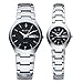JSDDE Metal Wrist Watch for Lovers/Couples Dress Wrist Analog Quartz Waterproof Business Casual Calendar Date Window, 98FT 30M 3ATM Water Resistant - Silver