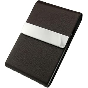 Slim PU Leather Business Card Holder Stainless Steel Magnetic Closure Card Case