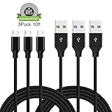 ONSON Android Charger Cable,3Pack 10FT Extra Long Nylon Braided High Speed 2.0 USB to Micro USB Charging Cord Fast Charger Cable for Samsung Galaxy S7/S6 Edge,Note 5/4,HTC,LG,Nexus (3Pack 10FT Black)