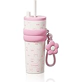 SDGA+ 24 oz Insulated Tumbler witn Lid and Straw Stainless Steel, Insulated Reusable Leak Proof Water Bottle with Strap, White Cherry