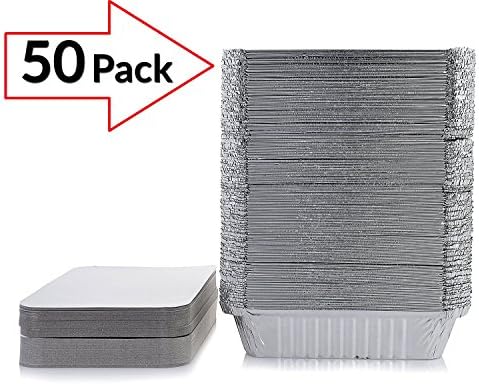 Take-out Pans | Take away Pans - Disposable Aluminum pans Take-out Containers with Lids, Standard Size (Pack of 50) | Disposable Aluminum trays.