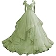 CWOAPO Layered Ruffles Tulle Prom Dresses Spaghetti Strap Ball Gowns Long Elegant V Neck Bow Formal Evening Dresses 2025