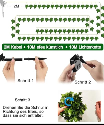 Joysing Outdoor Solar String Lights 10M 100 LED Artificial Ivy Lights, 8 Modes Outdoor Solar Vines Waterproof String Lights Leaf for Garden Balcony Outdoor Decoration