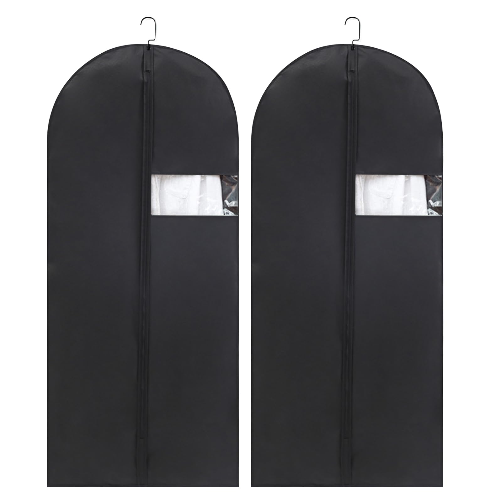 Garment Bag, 2 PCS Dustproof Clothes Covers, Suit Cover Bags with Clear Window Suitable for Travel Home Wardrobe Storage Breathable Suit Jacket Carrier 120 x 60 cm Black