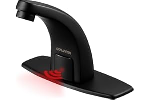 CDLODIN Touchless Bathroom Sink Black Faucet with Control Box and Temperature Mixer - Automatic Sensor Vanity Faucet with Hole Cover Plate for Easy Installation