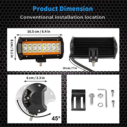 7" LED Light Bar with Amber Marker Light, YUGUANG 240W 24000LM with DRL/Angel Eye Spot&Flood Combo Beam Driving Light, IP68 Waterproof Super Bright Spot Flood Lights for Truck Jeep Boat SUV, 3 Years W