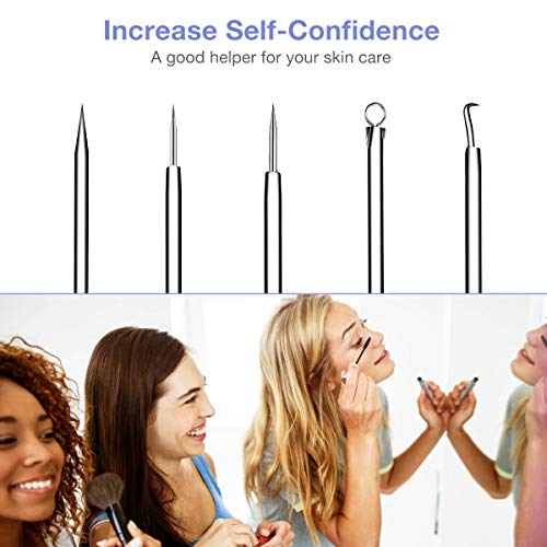Blackhead Remover Kit, EIVOTOR Blackhead Comedone Extractor Tool, 5-in-1 Professional Stainless Pimple Acne Blemish Removal Set for Blemish, Whitehead Popping, Zit Removing with Metal Case