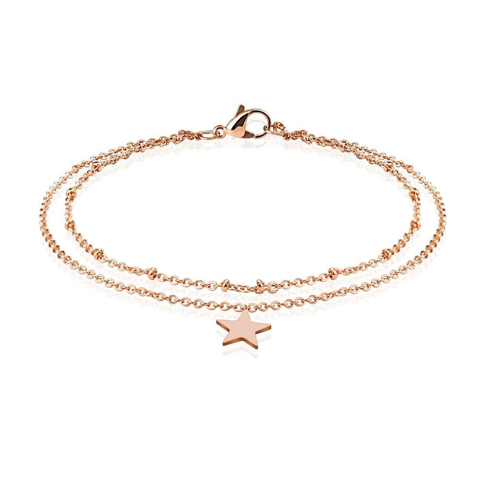 Bungsa® charm bracelet, star, rose gold, stainless steel for women