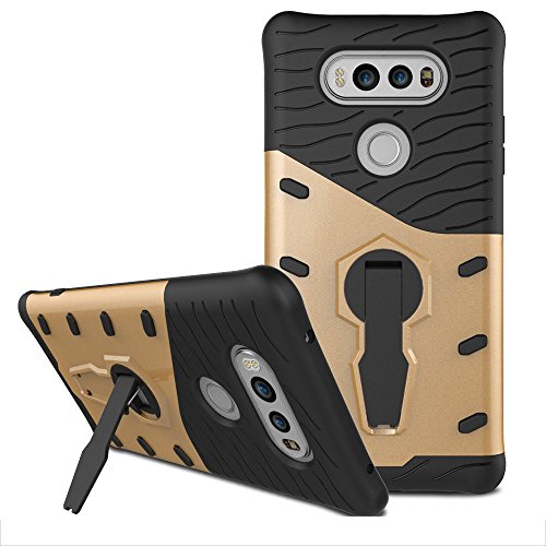 LG V20 Case, ACMBO 360Â°Rotate Kickstand Heavy Duty Hybrid Dual Layer Silicone Rubber TPU + Hard PC Shockproof Anti-Impact Armor Protective Case Cover For LG V20, Gold