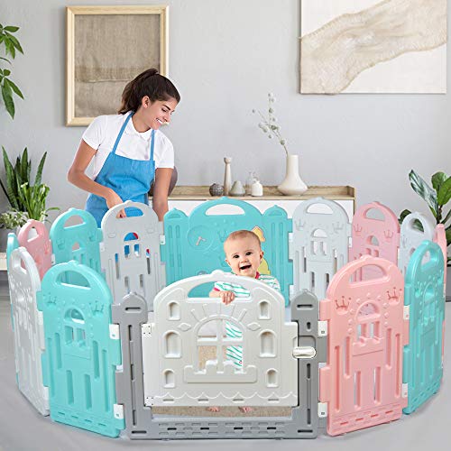 Baby Playpen, BAMMAX Baby Fence Baby Play Yards 14-Panel Kids Activity Centre Safety Playard Indoor Outdoor Portable Play Pen Play Area with Anti-Skid Silicone Sucker for Toddler 9 Months~3 Years Old - Thumbnail 7