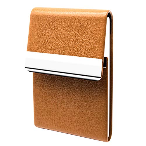 image for Padike Leather Business Card Holder Metal Business Card Case Slim Prof