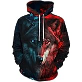 Imcanpen Unisex Novelty Wolf Graphic Hoodie 3D Print Animal Fashion Pocket Sweatshirt