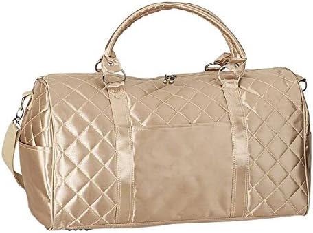 Gold Ladies Quilted Plaid Travel Overnight Carry On Duffle