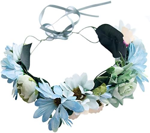 Flower Wreath Headband Crown Floral Garland Halo with Adjustable Ribbon for Festival Wedding Party (flower style-1)