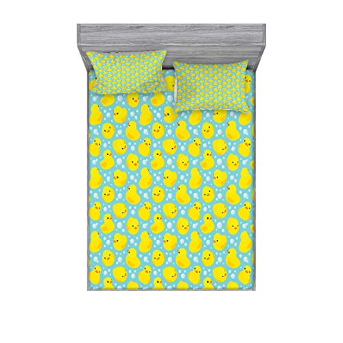 Ambesonne Rubber Duck Fitted Sheet & Pillow Sham