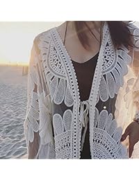 Avidqueen Vestido sexy, de playa, para cubrirse el traje de baño o bikini, de encaje a crochet, para dama.