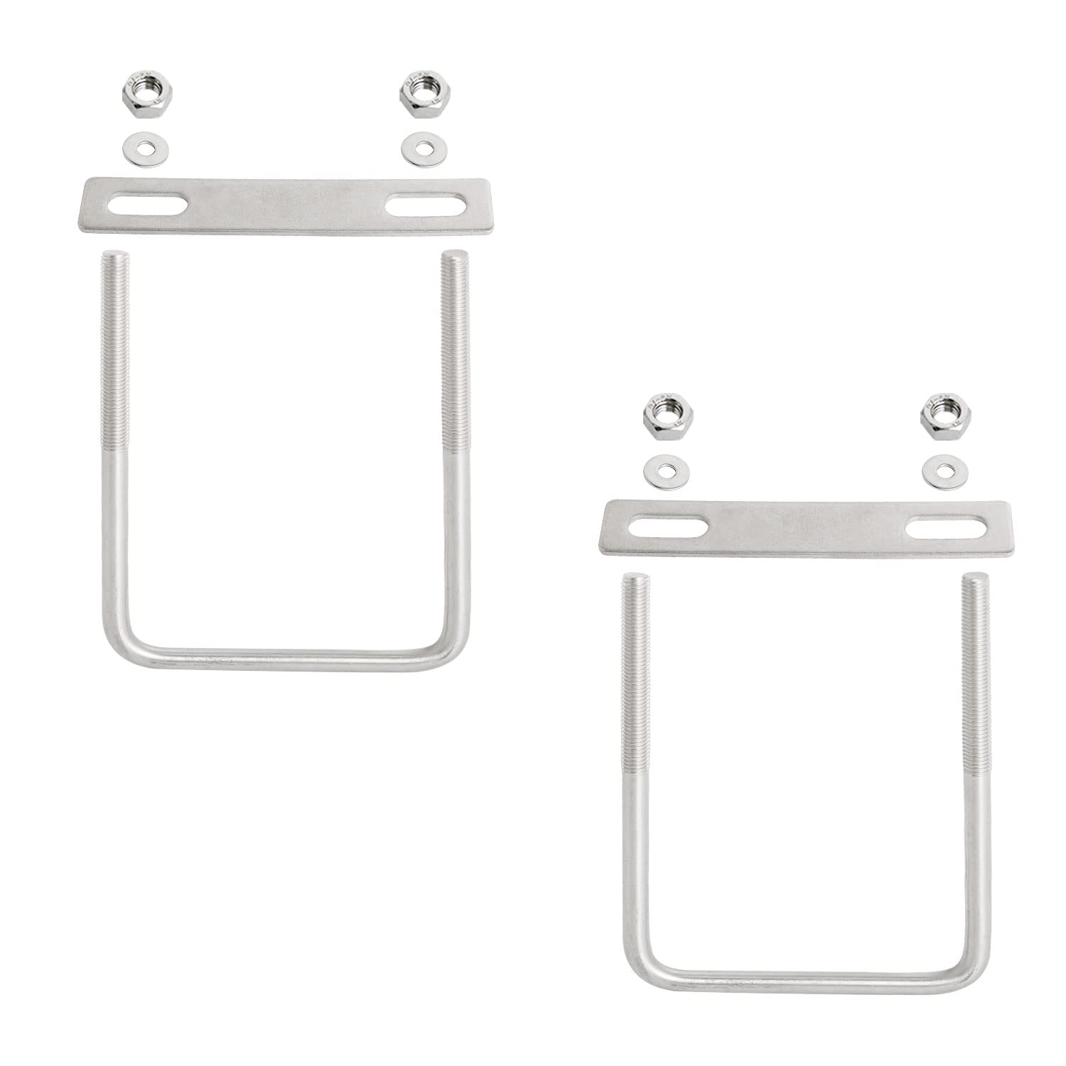 Aopin Square U-Bolt 3.35"(85mm) Inner Width U Bolts Brackets 304 Stainless Steel M8 with Nut, Plate, Washer for Car/RV/Trailer Bumper,2 Sets